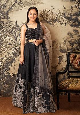 Black Lehenga Set With Hand Embroidered Blouse And Dupatta