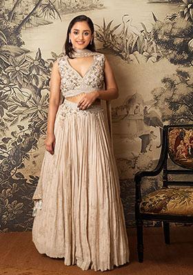 White Lehenga Set With Hand Embroidered Blouse And Dupatta