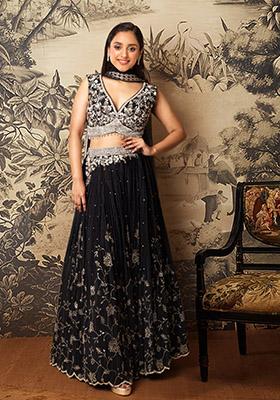 Black Lehenga Set With Hand Embroidered Blouse And Dupatta