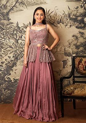 Brown Lehenga Set With Hand Embroidered Blouse And Dupatta