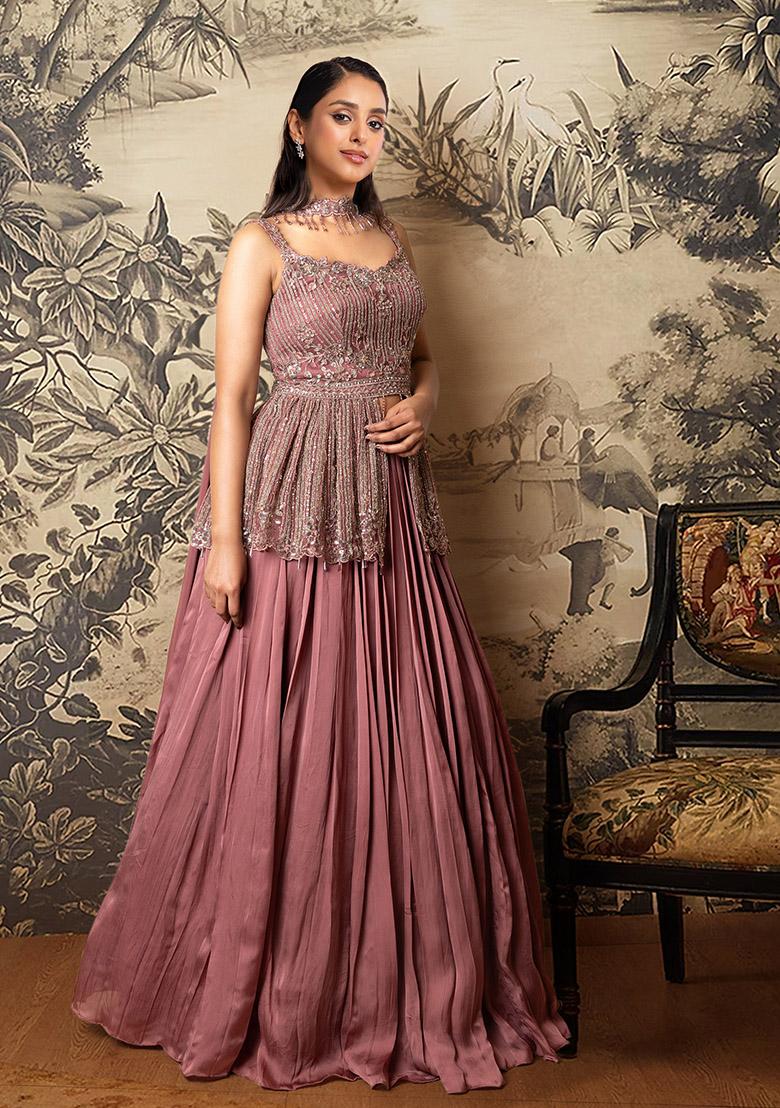 Brown Lehenga Set With Hand Embroidered Blouse And Dupatta