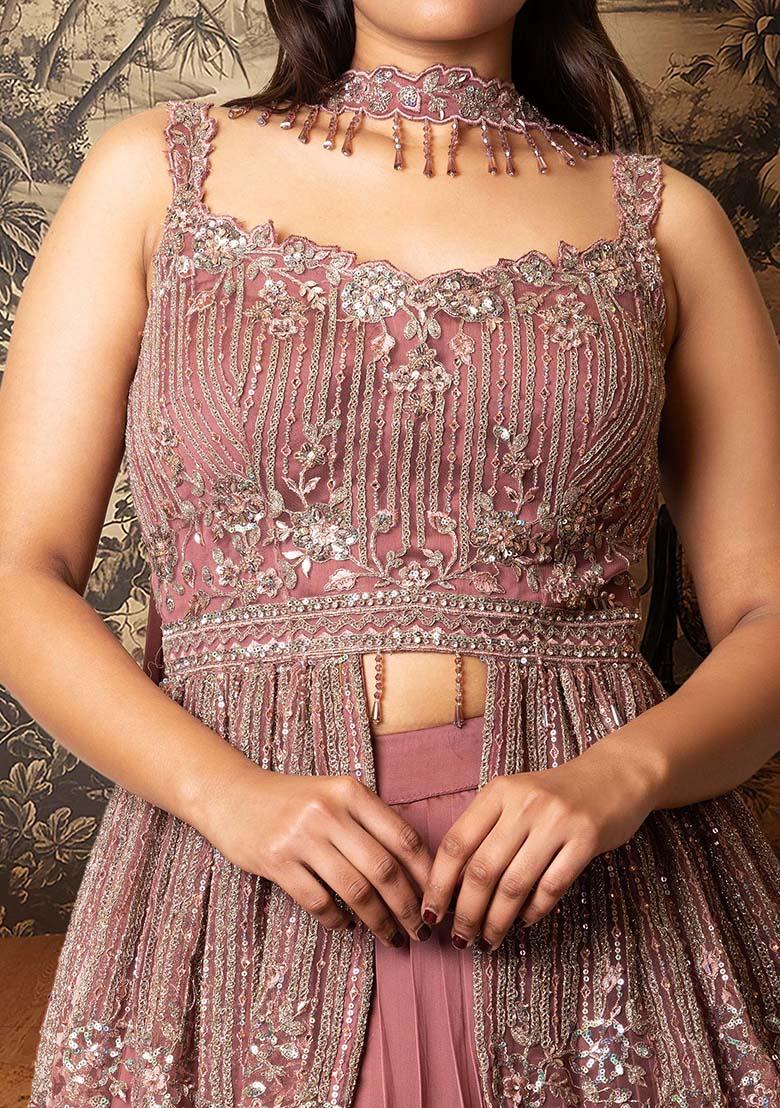 Brown Lehenga Set With Hand Embroidered Blouse And Dupatta