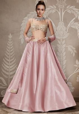 Blush Pink Hand Embroidered Silk Lehenga Set