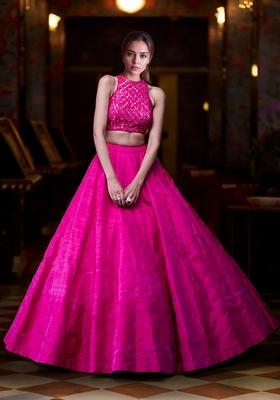 Pink Hand Embroidered Silk Lehenga Set