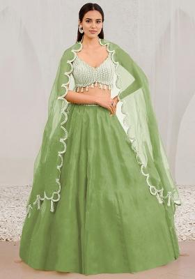 Citrus Green Hand Embroidered Organza Lehenga Set