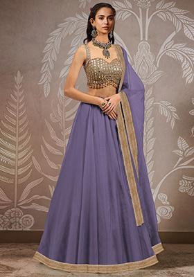 Bright Purple Hand Embroidered Organza Lehenga Set