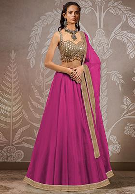 Rani Pink Hand Embroidered Organza Lehenga Set