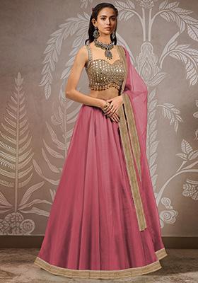 Rust Orange Hand Embroidered Organza Lehenga Set