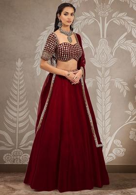Maroon Hand Embroidered Georgette Lehenga Set