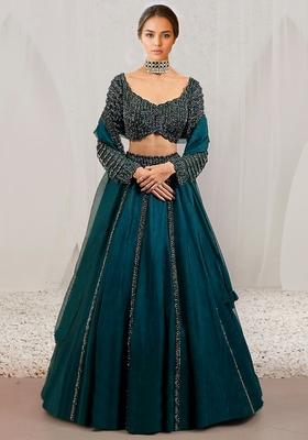 Teal Hand Embroidered Organza Lehenga Set