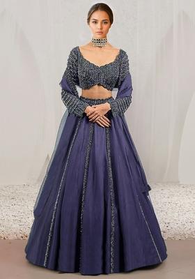 Purple Hand Embroidered Organza Lehenga Set