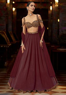 Rusty Rose Hand Embroidered Georgette Lehenga Set