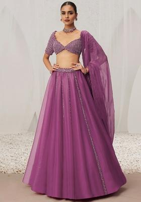 Onion Pink Hand Embroidered Organza Lehenga Set