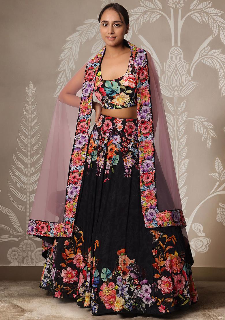 Black Lehenga Set With Hand Embroidered Blouse And Dupatta