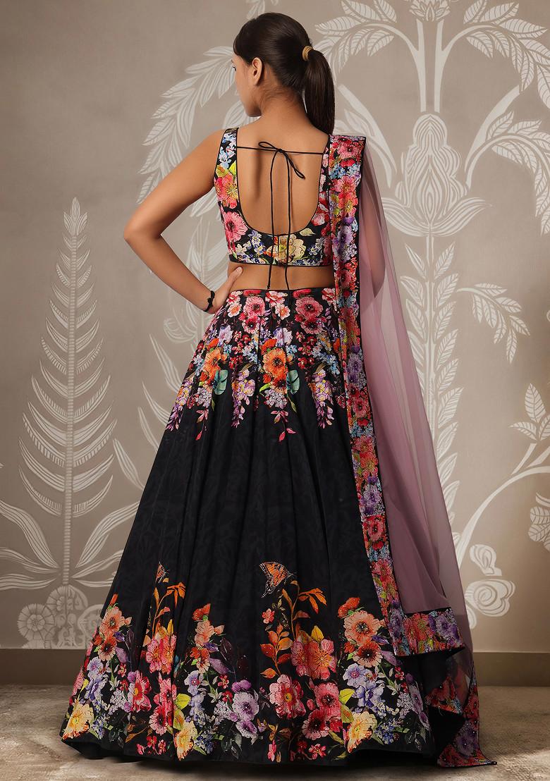 Black Lehenga Set With Hand Embroidered Blouse And Dupatta