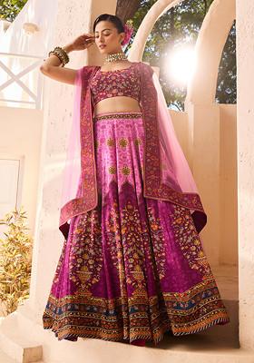 Pink Lehenga Set With Hand Embroidered Blouse And Dupatta
