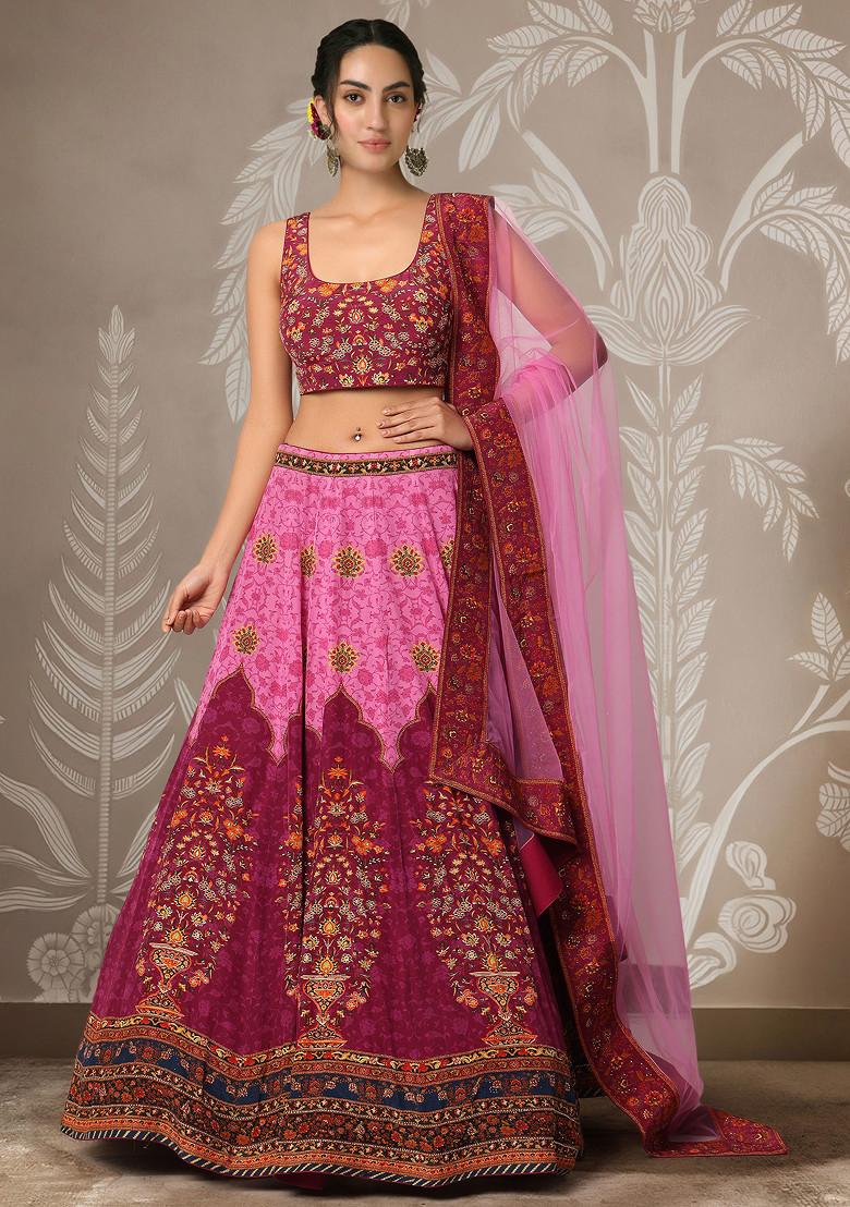 Pink Lehenga Set With Hand Embroidered Blouse And Dupatta