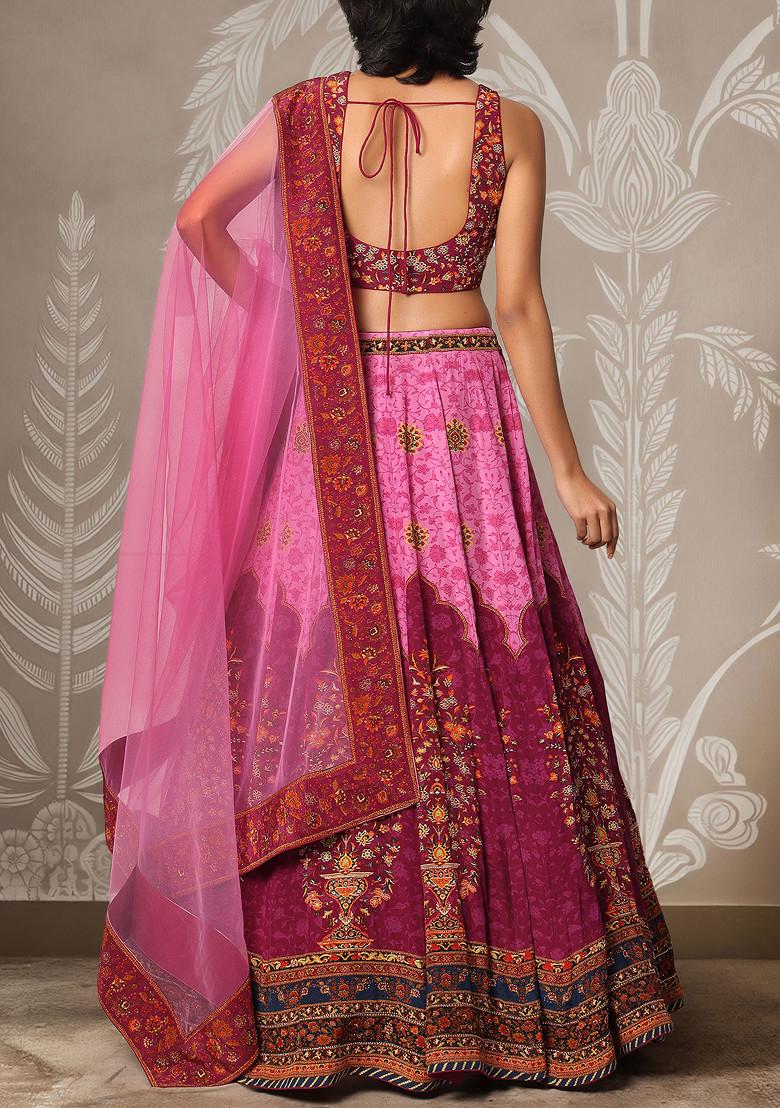 Pink Lehenga Set With Hand Embroidered Blouse And Dupatta