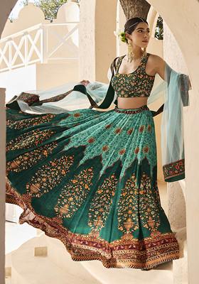 Green Lehenga Set With Hand Embroidered Blouse And Dupatta
