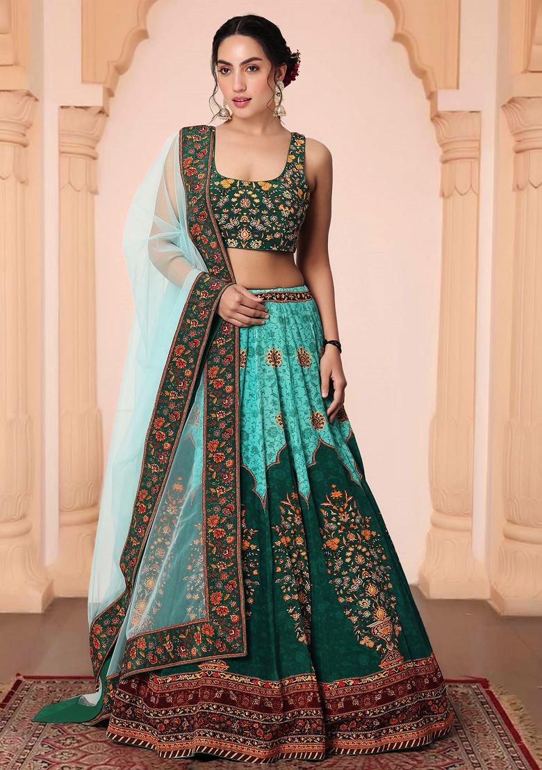 Green Lehenga Set With Hand Embroidered Blouse And Dupatta