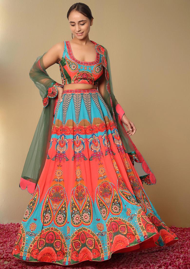 Blue Lehenga Set With Hand Embroidered Blouse And Dupatta