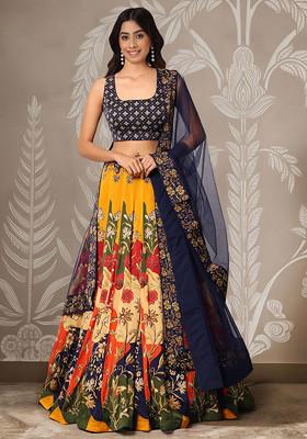 Blue Lehenga Set With Hand Embroidered Blouse And Dupatta