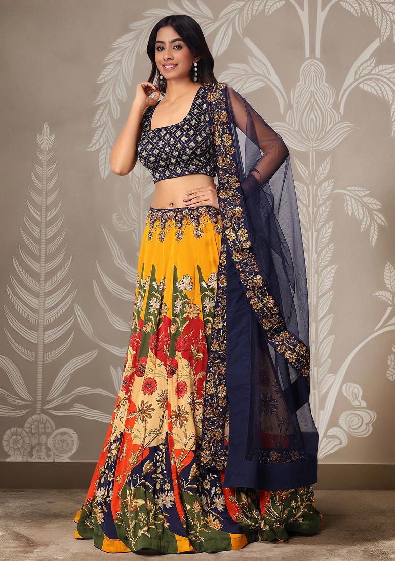 Blue Lehenga Set With Hand Embroidered Blouse And Dupatta