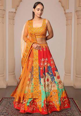 Orange Lehenga Set With Hand Embroidered Blouse And Dupatta