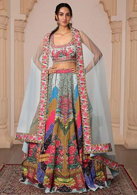 Blue Lehenga Set With Hand Embroidered Blouse And Dupatta