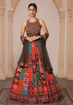 Multi Lehenga Set With Hand Embroidered Blouse And Dupatta