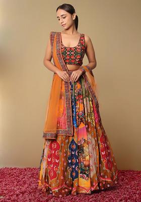 Multi Lehenga Set With Hand Embroidered Blouse And Dupatta