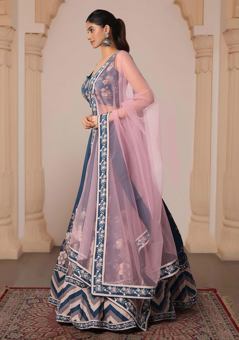 Blue Lehenga Set With Hand Embroidered Blouse And Dupatta