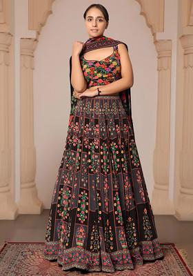 Black Lehenga Set With Hand Embroidered Blouse And Dupatta