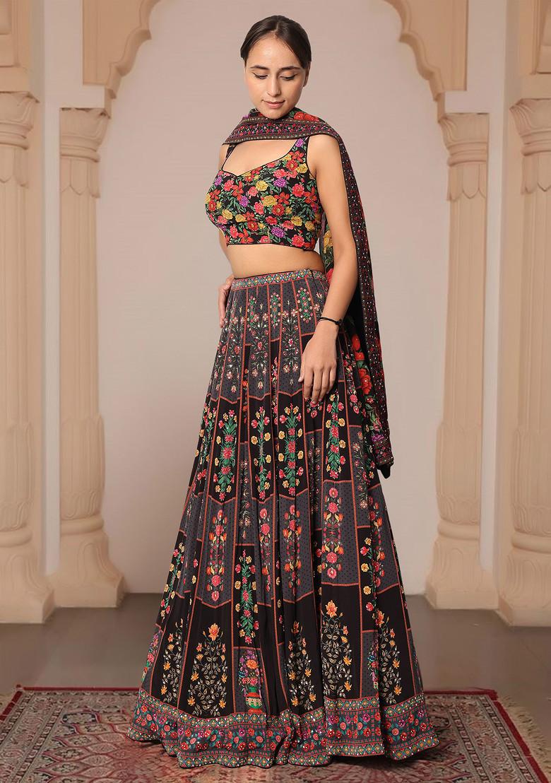 Black Lehenga Set With Hand Embroidered Blouse And Dupatta