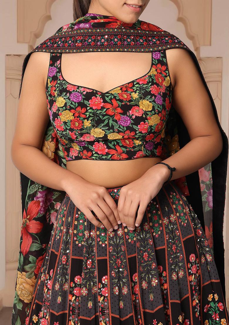 Black Lehenga Set With Hand Embroidered Blouse And Dupatta