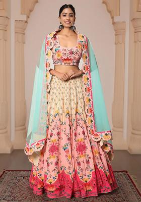 Pink Lehenga Set With Hand Embroidered Blouse And Dupatta