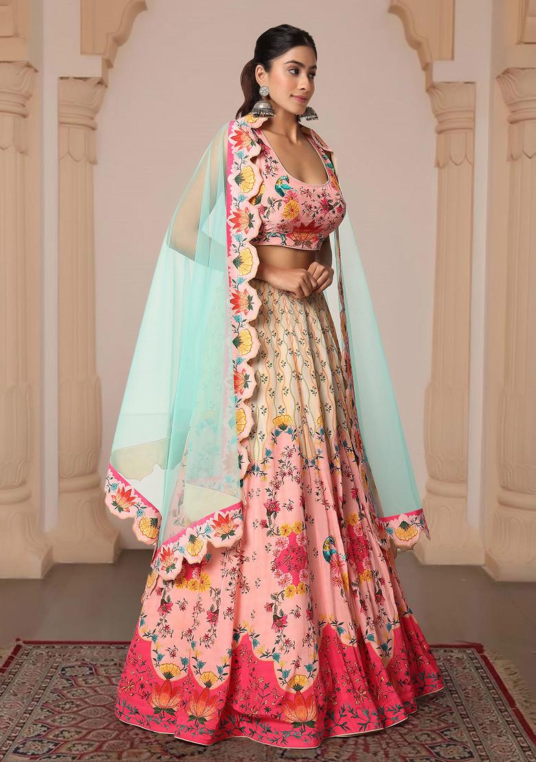 Pink Lehenga Set With Hand Embroidered Blouse And Dupatta