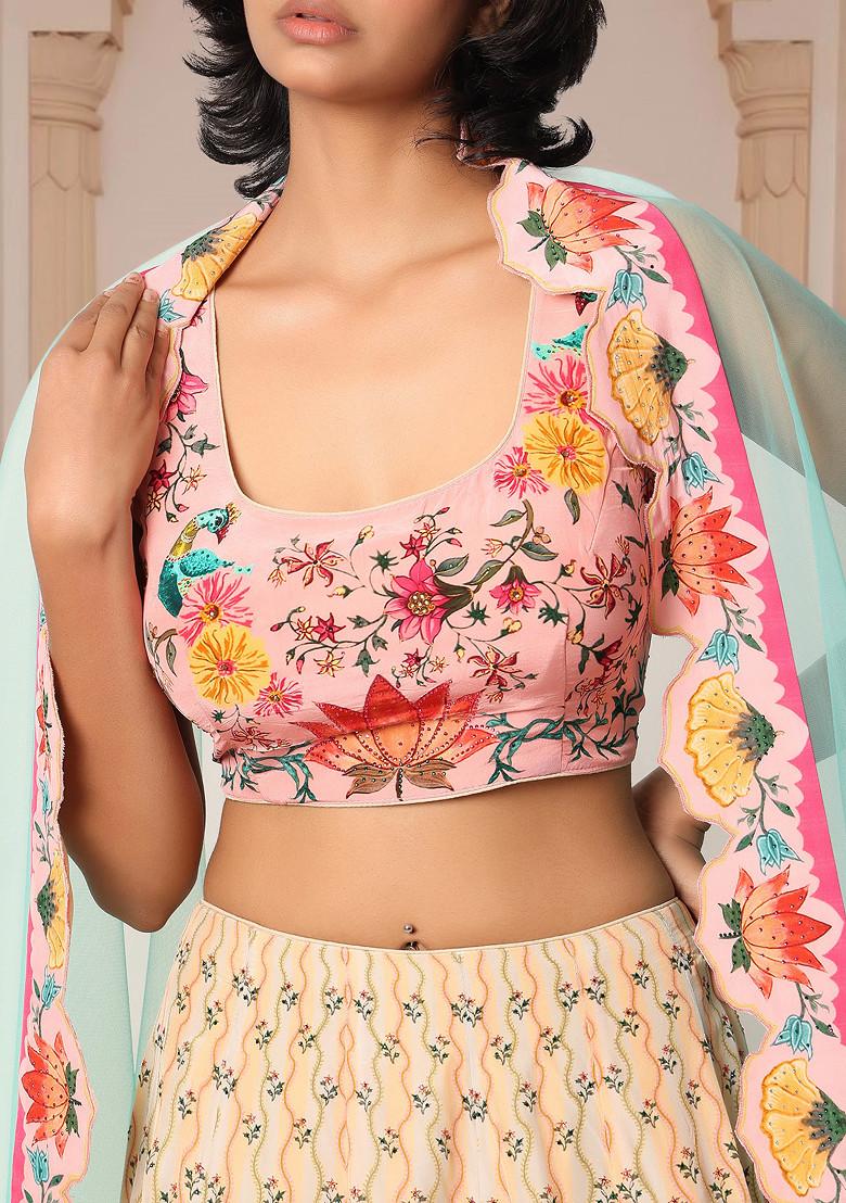 Pink Lehenga Set With Hand Embroidered Blouse And Dupatta