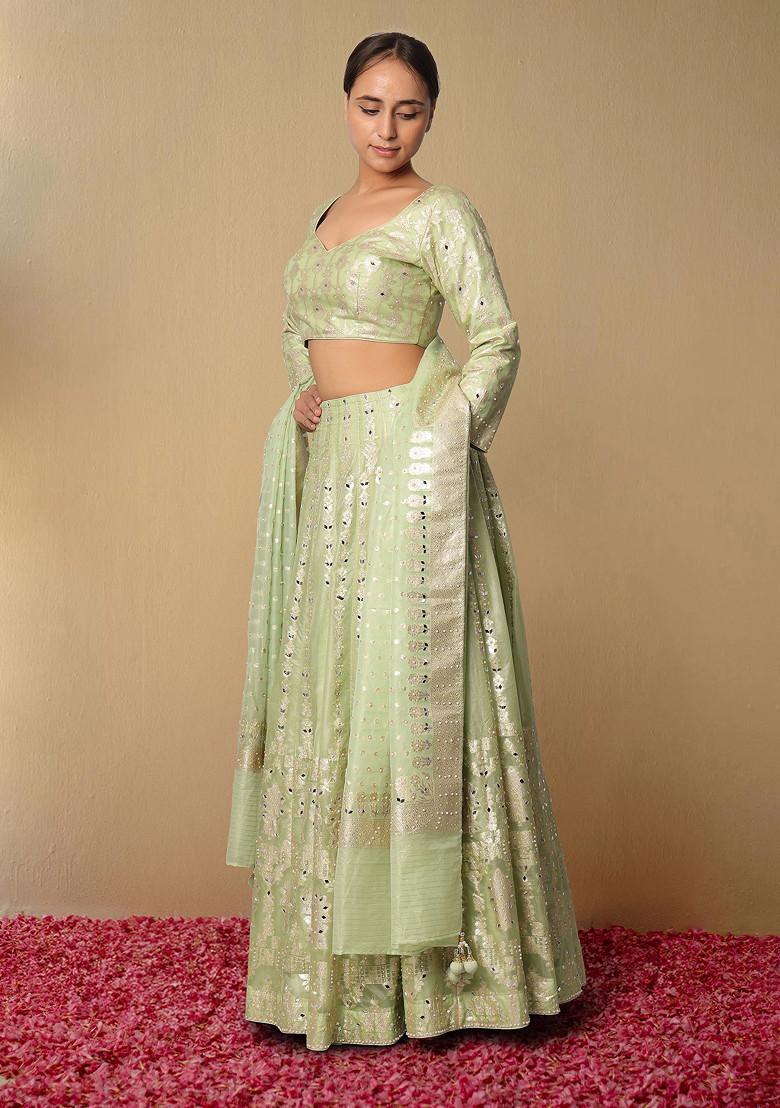 Green Lehenga Set With Hand Embroidered Blouse And Dupatta