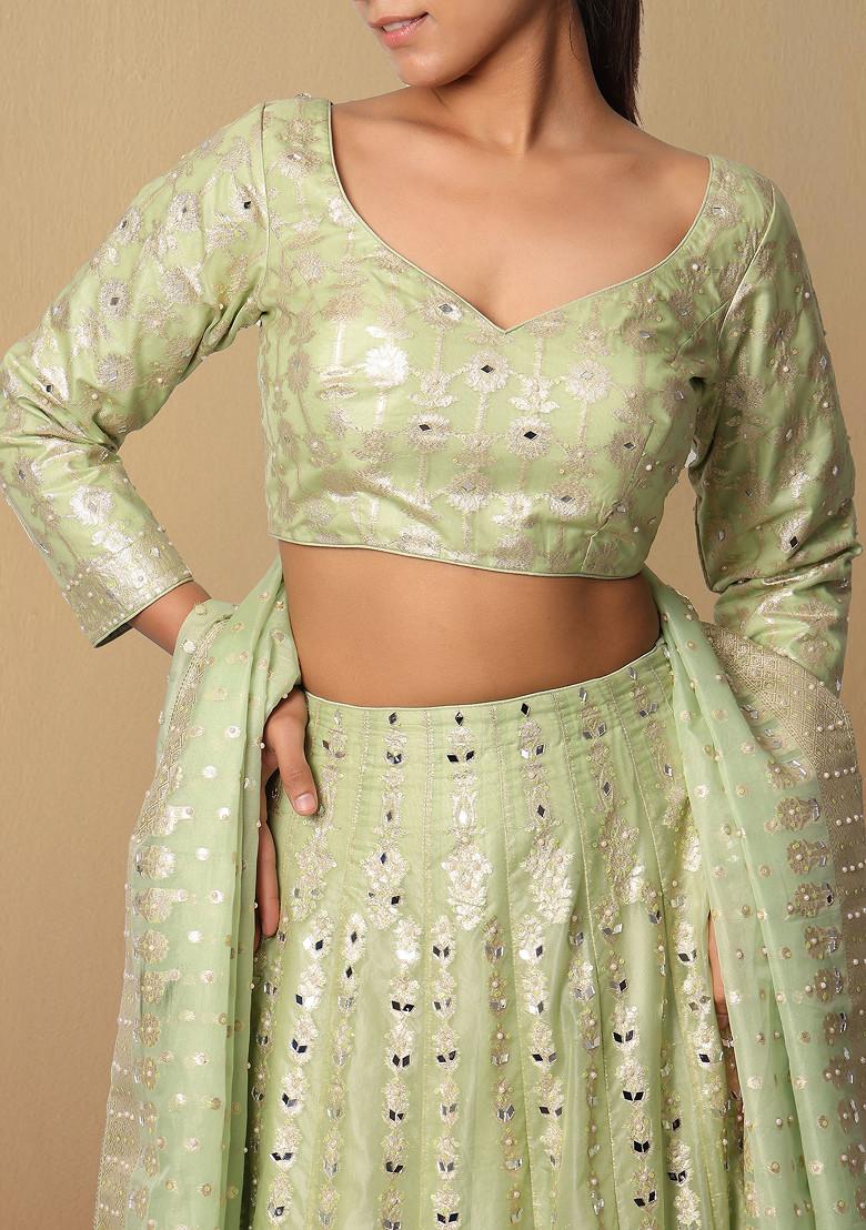 Green Lehenga Set With Hand Embroidered Blouse And Dupatta