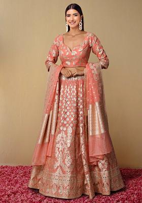 Peach Lehenga Set With Hand Embroidered Blouse And Dupatta