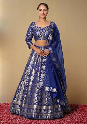 Blue Lehenga Set With Hand Embroidered Blouse And Dupatta
