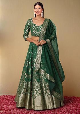 Green Lehenga Set With Hand Embroidered Blouse And Dupatta