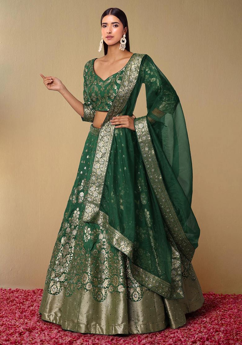 Green Lehenga Set With Hand Embroidered Blouse And Dupatta
