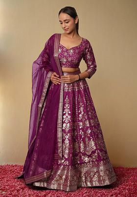 Purple Lehenga Set With Hand Embroidered Blouse And Dupatta