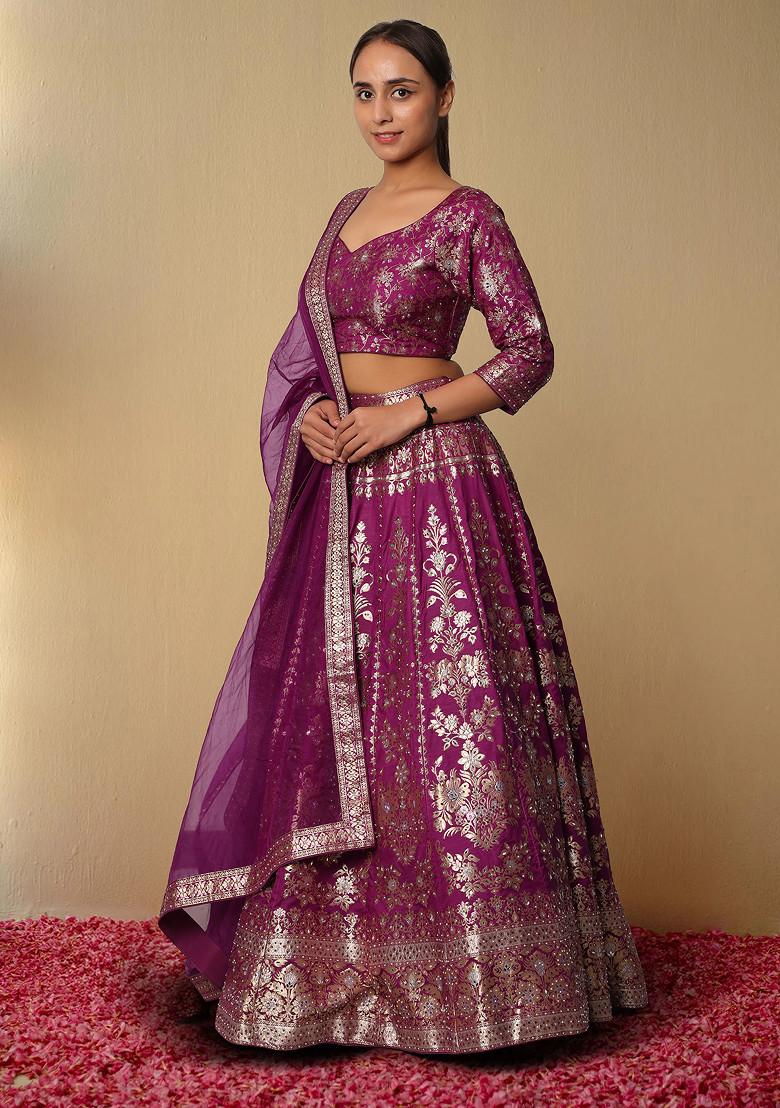 Purple Lehenga Set With Hand Embroidered Blouse And Dupatta