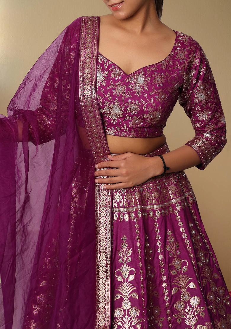 Purple Lehenga Set With Hand Embroidered Blouse And Dupatta