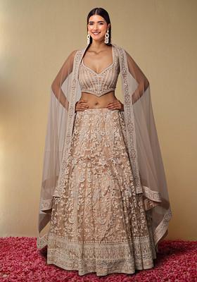 BEIGE Lehenga Set With Hand Embroidered Blouse And Dupatta