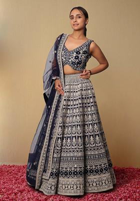 Blue Lehenga Set With Hand Embroidered Blouse And Dupatta