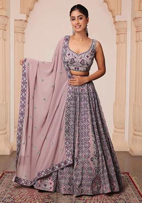 Purple Lehenga Set With Hand Embroidered Blouse And Dupatta